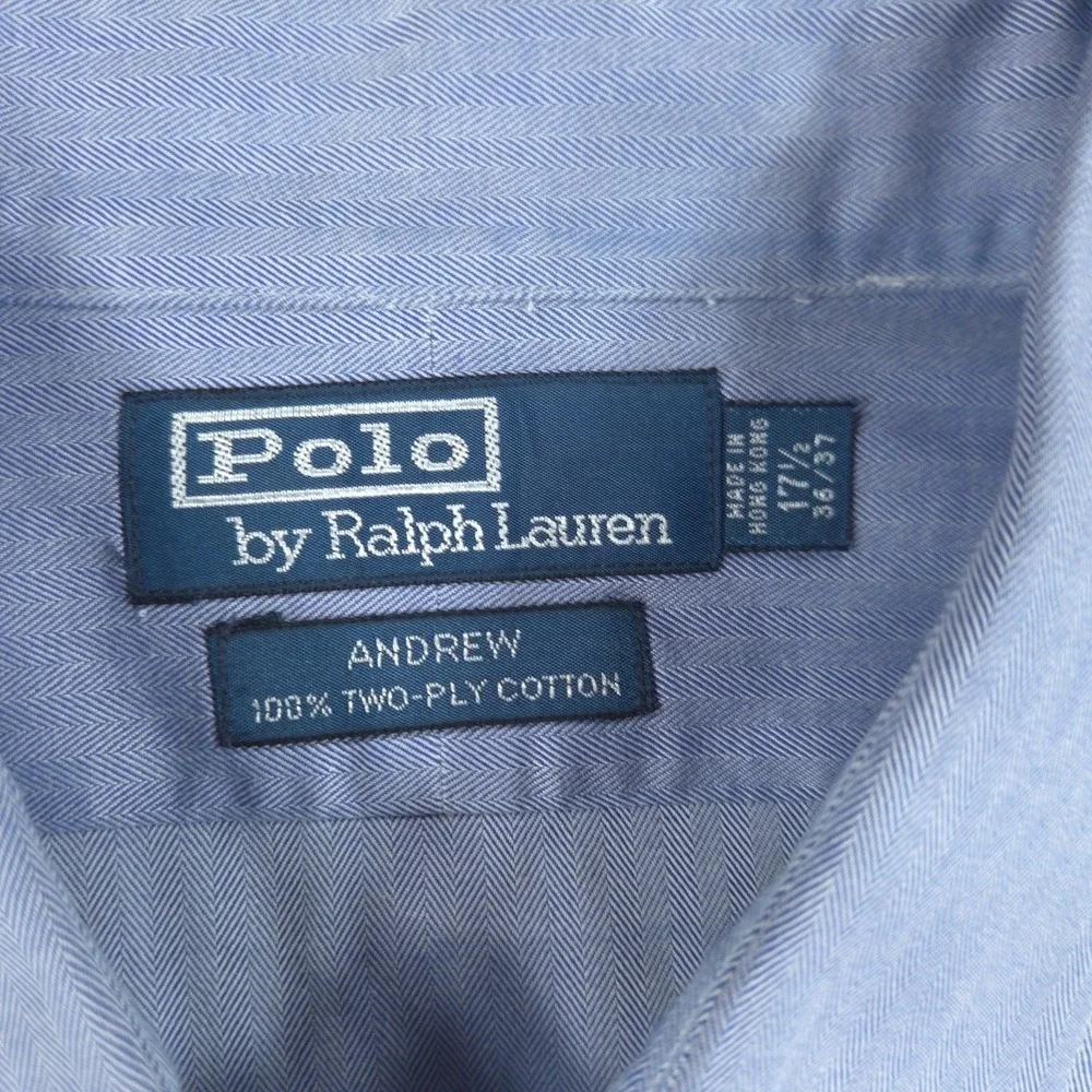 Polo Ralph Lauren Mens Andrew Solid Blue Shirt 17.5 36/37 Classic Work Office